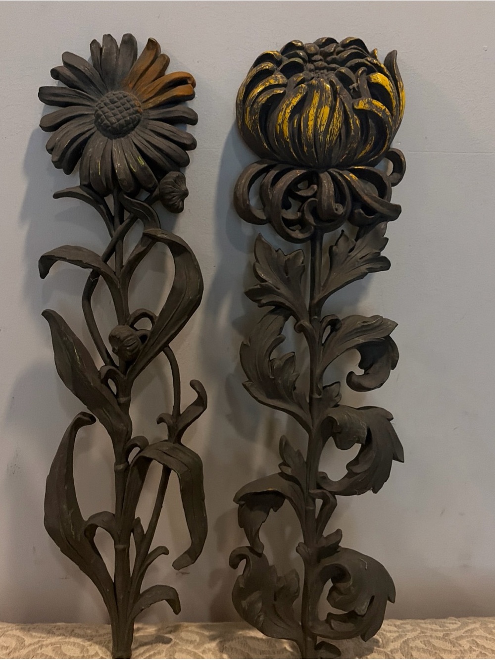 Vintage  MCM 1960s Dart Ind Wall Flowers Set of 2 Wall Art Floral
